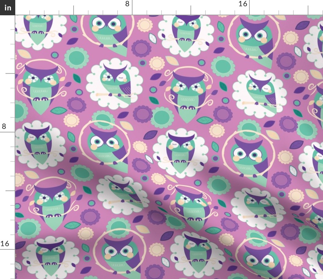 Owls and Flowers in Lavender