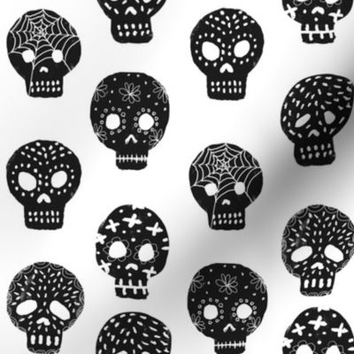 Sugar Skulls fabric day of the dead holiday fall autumn seasonal halloween pattern black and white