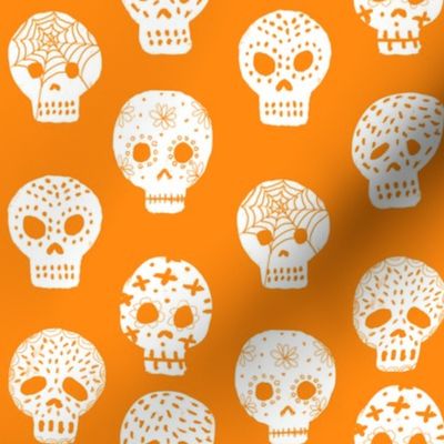 Sugar Skulls fabric day of the dead holiday fall autumn seasonal halloween pattern orange