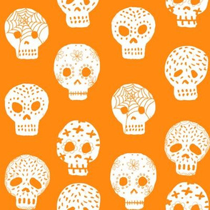 Sugar Skulls fabric day of the dead holiday fall autumn seasonal halloween pattern orange