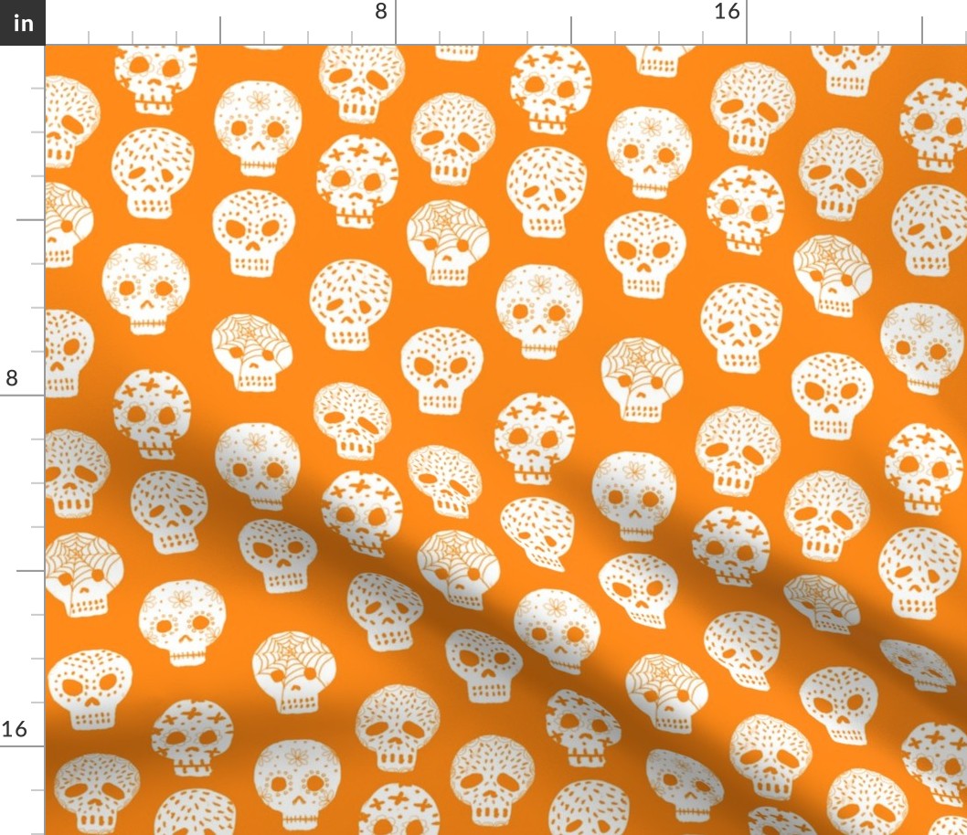 Sugar Skulls fabric day of the dead holiday fall autumn seasonal halloween pattern orange