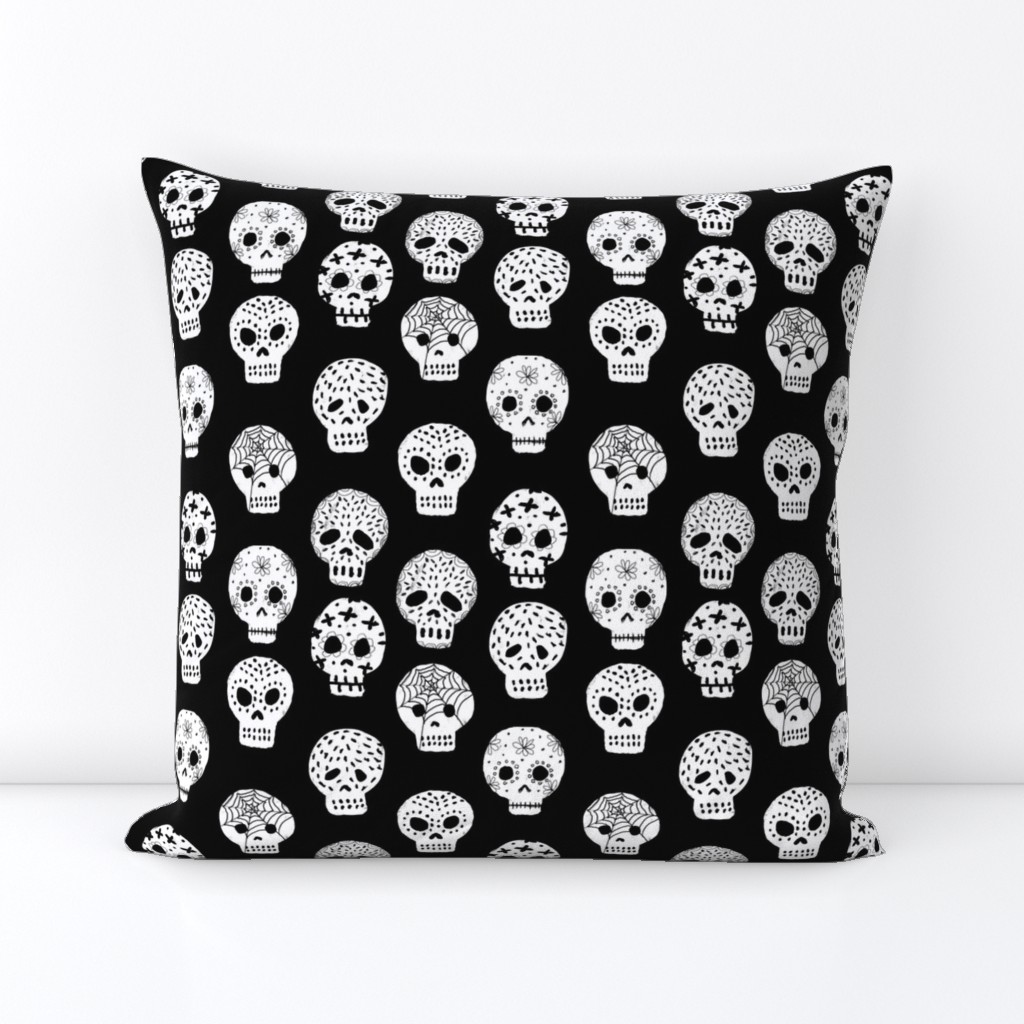 Sugar Skulls fabric day of the dead holiday fall autumn seasonal halloween pattern black and white