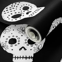 Sugar Skulls fabric day of the dead holiday fall autumn seasonal halloween pattern black and white