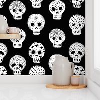 Sugar Skulls fabric day of the dead holiday fall autumn seasonal halloween pattern black and white