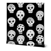 Sugar Skulls fabric day of the dead holiday fall autumn seasonal halloween pattern black and white