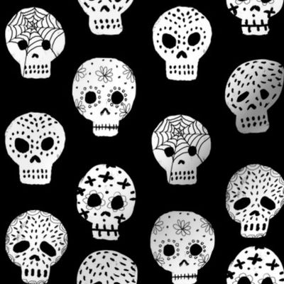 Sugar Skulls fabric day of the dead holiday fall autumn seasonal halloween pattern black and white