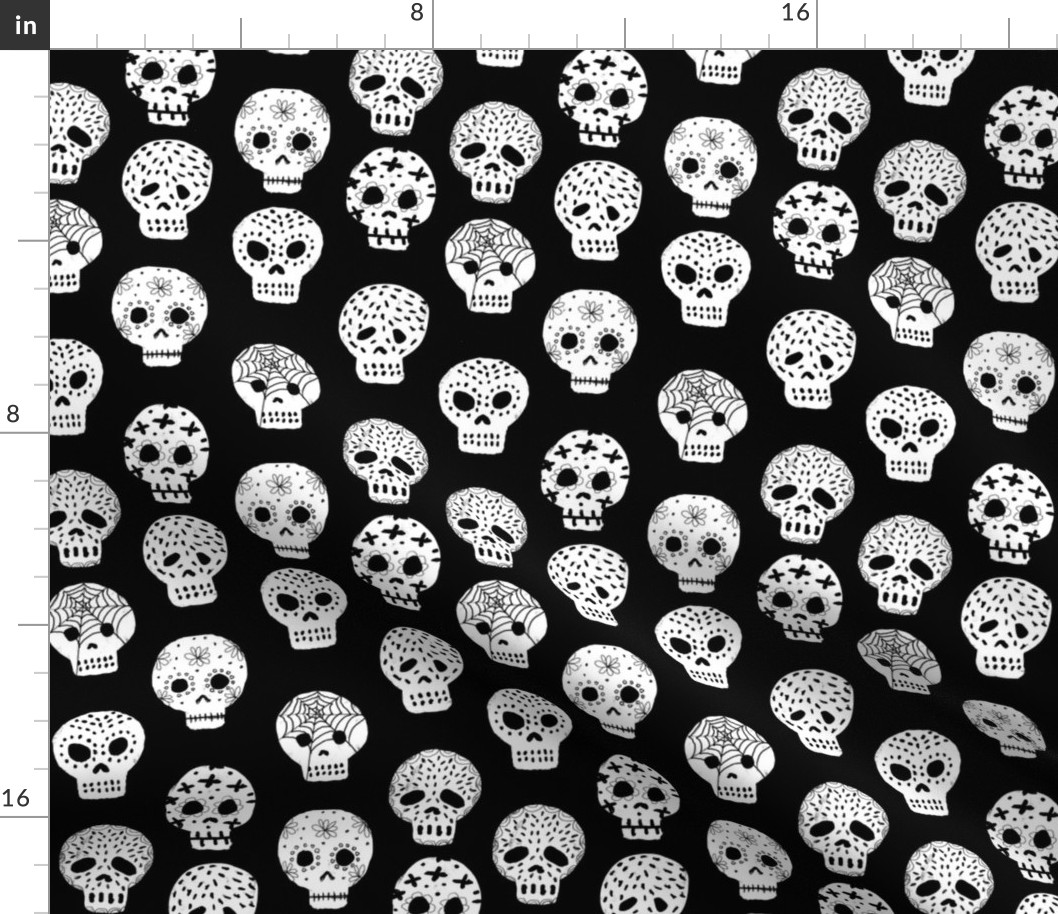 Sugar Skulls fabric day of the dead holiday fall autumn seasonal halloween pattern black and white