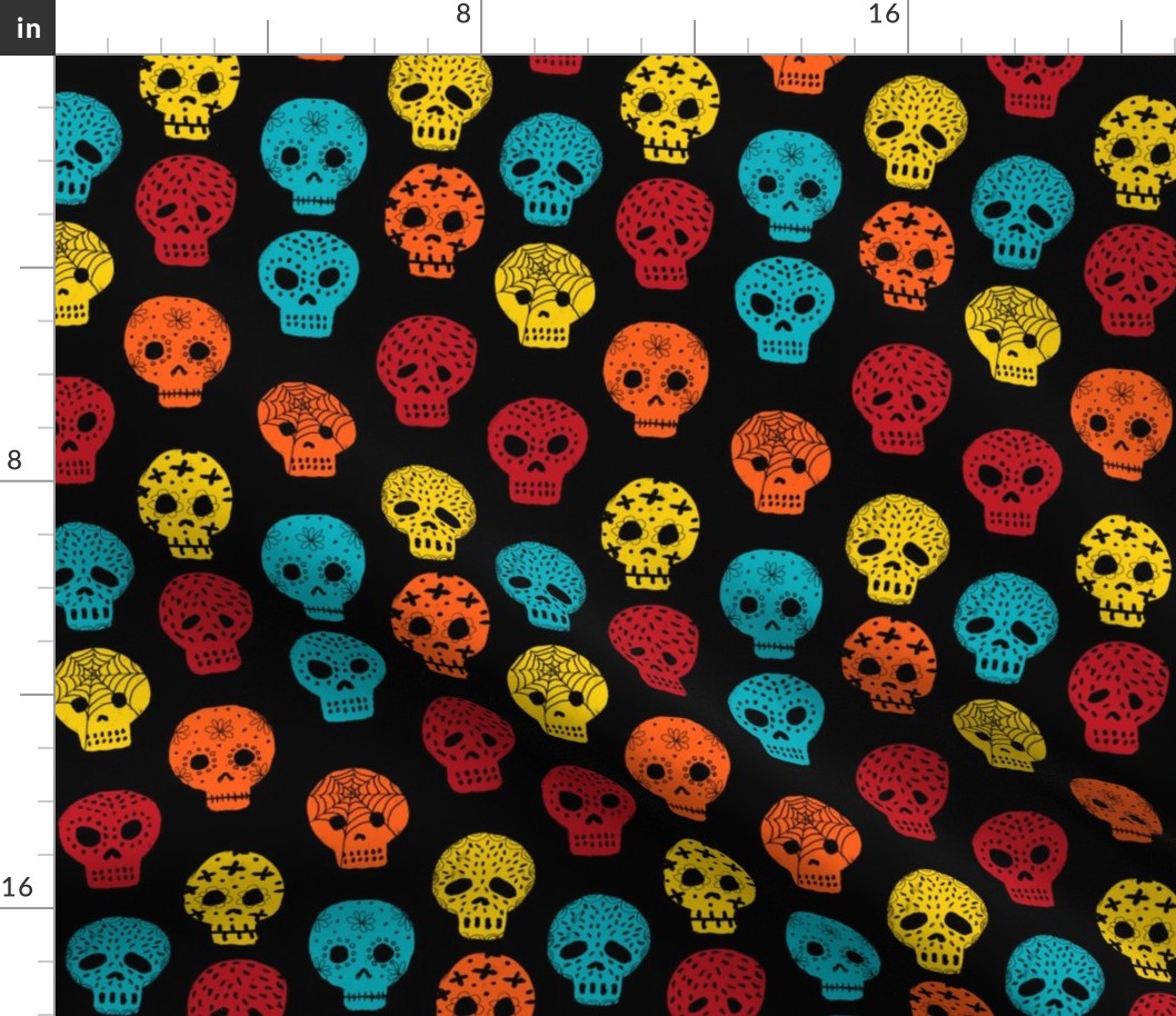 Sugar Skulls fabric day of the dead holiday fall autumn seasonal halloween pattern multi