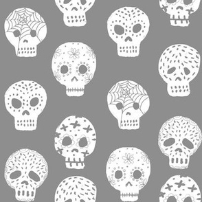 Sugar Skulls fabric day of the dead holiday fall autumn seasonal halloween pattern grey