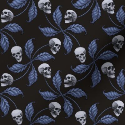 ★ DENIM CHERRY SKULL ★ Blue - Large Scale / Collection : Cherry Skull - Rock 'n' Roll Old School Tattoo Print