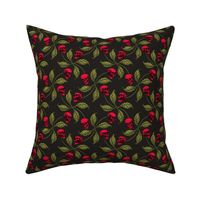 ★ ROCKABILLY CHERRY SKULL ★ Red + Avocado Green - Large Scale / Collection : Cherry Skull - Rock 'n' Roll Old School Tattoo Print