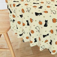 Vintage Halloween Cat, Pumpkin and Ghost with dots on Ivory