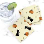 Vintage Halloween Cat, Pumpkin and Ghost with dots on Ivory