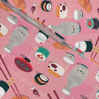 Kawaii Sushi please // vintage retro chopsticks sake rice wine cute kids pug cat kitty rice