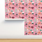 Kawaii Sushi please // vintage retro chopsticks sake rice wine cute kids pug cat kitty rice