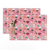 Kawaii Sushi please // vintage retro chopsticks sake rice wine cute kids pug cat kitty rice