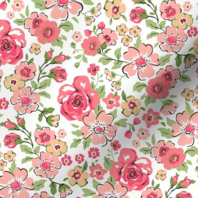 Ditsy Flowers Floral Red Peach