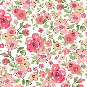 Ditsy Flowers Floral Red Peach