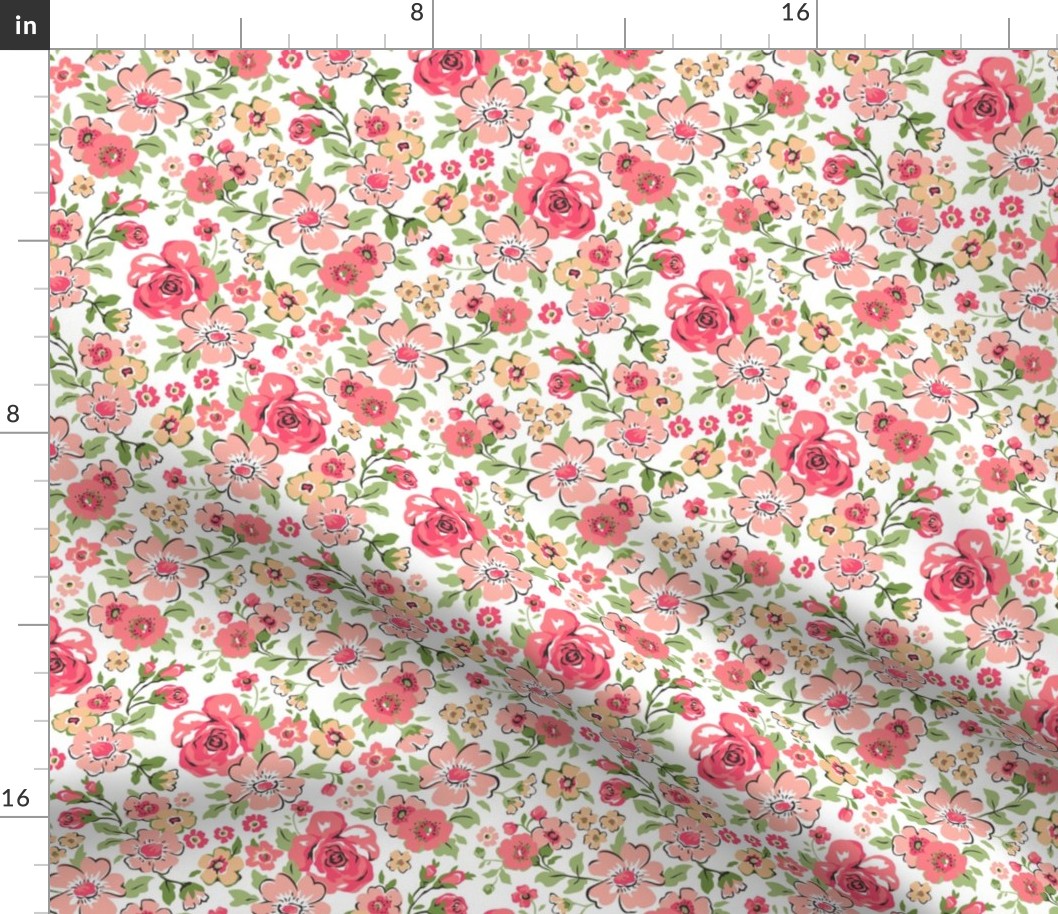 Ditsy Flowers Floral Red Peach