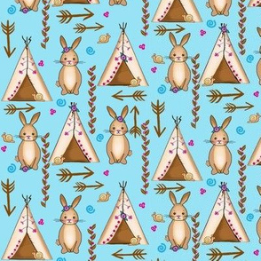 Wee little Woodlands / Boho Bunnies-on Blue w/ Brown Med/Small  