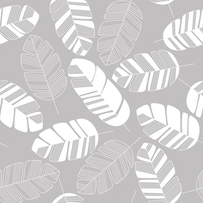 Seamless pattern with white leaves on gray background