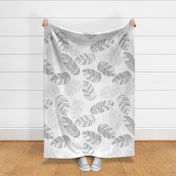 Seamless pattern with gray leaves on white background