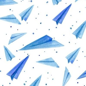 Watercolor paper plane - light blue