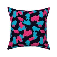 Abstract Magenta and Turquoise on Black Upholstery Fabric