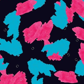 Abstract Magenta and Turquoise on Black Upholstery Fabric