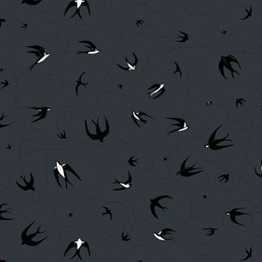 Swallows Swooping on Dark Grey 