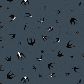 Swallows Swooping on a Dark Sky