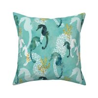 Teal Pointillism Seahorse