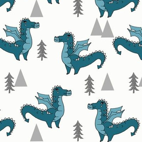 dragon fabric // quirky kids illustration fun design original andrea lauren illustration - teal