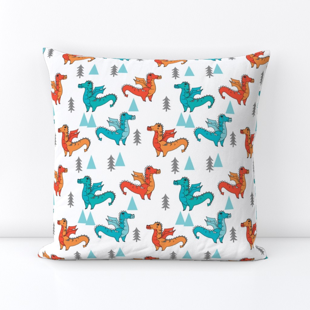 dragon fabric // quirky kids illustration fun design original andrea lauren illustration - turquoise and orange