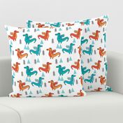 dragon fabric // quirky kids illustration fun design original andrea lauren illustration - turquoise and orange