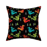 dragon fabric // quirky kids illustration fun design original andrea lauren illustration - brights on black