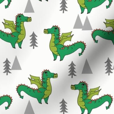 dragon fabric // quirky kids illustration fun design original andrea lauren illustration - green