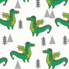 dragon fabric // quirky kids illustration fun design original andrea lauren illustration - green