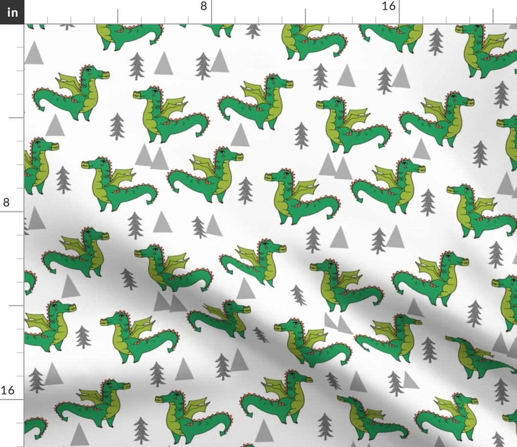 dragon fabric // quirky kids illustration fun design original andrea lauren illustration - green