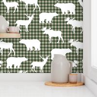 buffalo plaid animals fabric - hunter green and tan