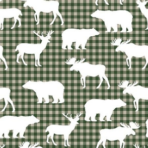 buffalo plaid animals fabric - hunter green and tan