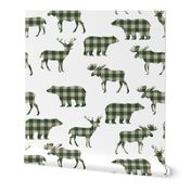 
buffalo plaid animals fabric - hunter green on white
 