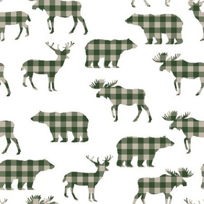 
buffalo plaid animals fabric - hunter green on white
 