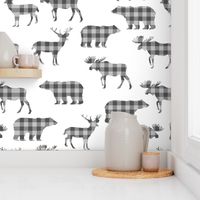 buffalo plaid animals fabric - grey plaid on white
