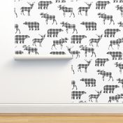 buffalo plaid animals fabric - grey plaid on white
