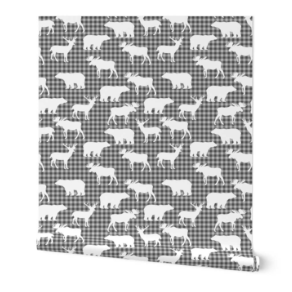 
buffalo plaid animals fabric - grey plaid