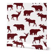 buffalo plaid animals fabric - red and black plaid on white