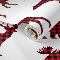 buffalo plaid animals fabric - red and black plaid on white