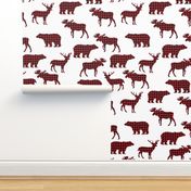 buffalo plaid animals fabric - red and black plaid on white