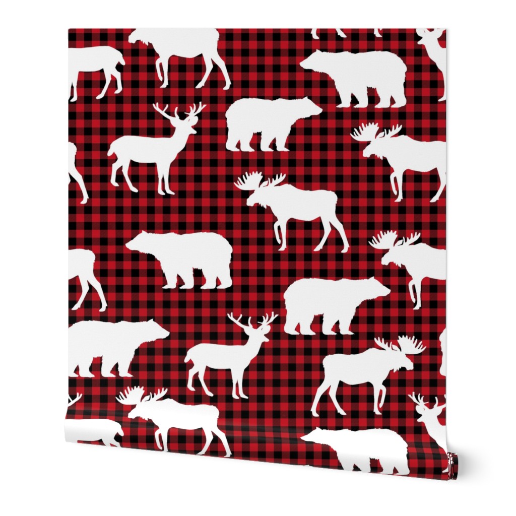 buffalo plaid animals fabric - red and black plaid 